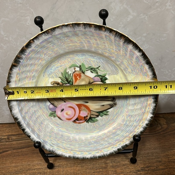 Vintage Iridescent Decorative Japanese Painted With Fruits Plate - Picture 9 of 9